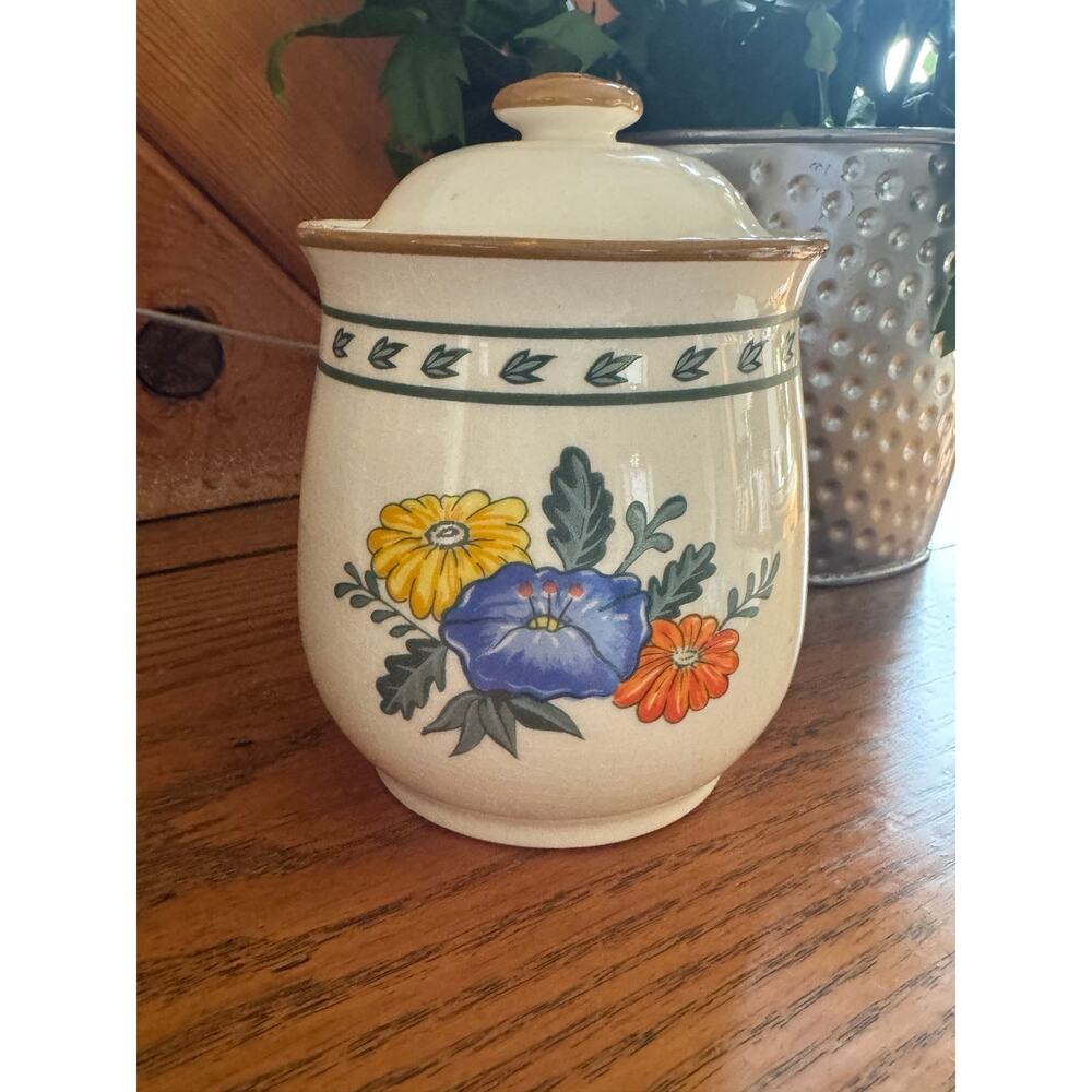Vintage 1982 M Kamenstein Floral Ceramic Canister Cottagecore Kitchen Farmhouse